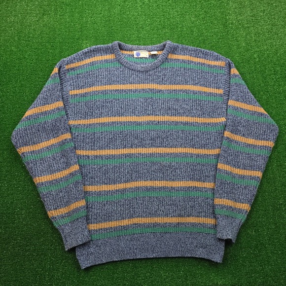 SWEATERS Other - Vintage 90s Sweaters Sweater Mens XL/Large Blue Striped Acrylic‎ Knit Casual